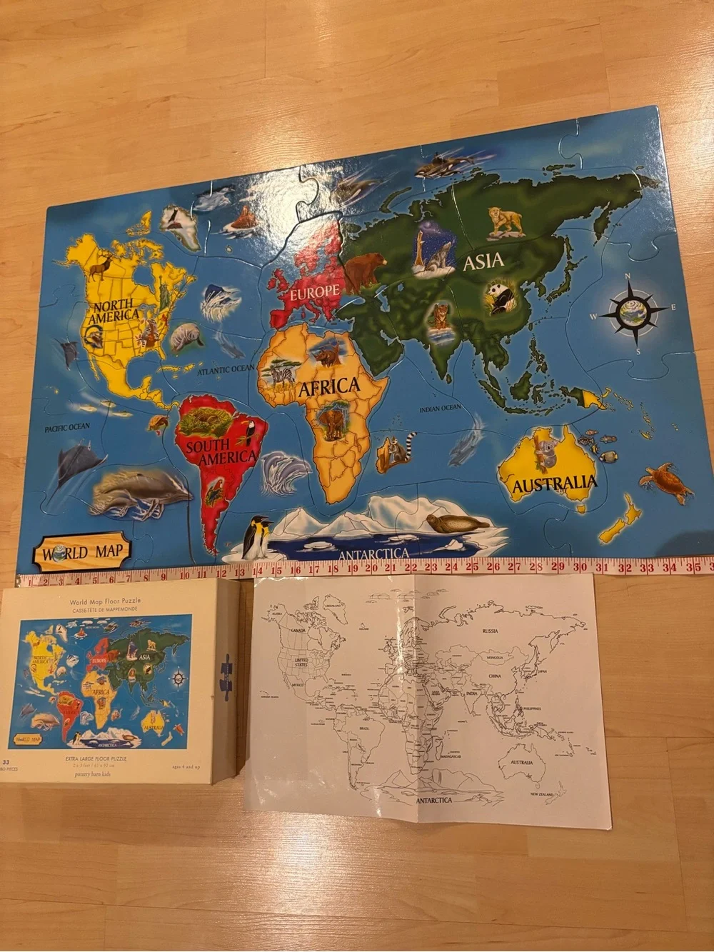 Vintage Pottery Barn Kids World Map Puzzle w Multicolored Continents, oceans